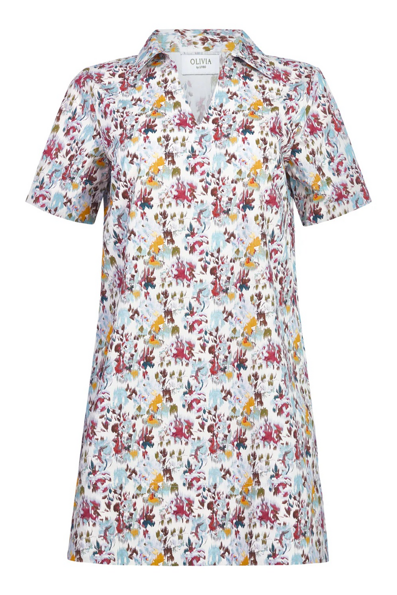 Light Gray Wells Dress in Aqueous Petals Mini Dress