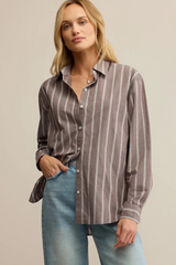 Gray Seaport Striped Poplin Button Up Shirt