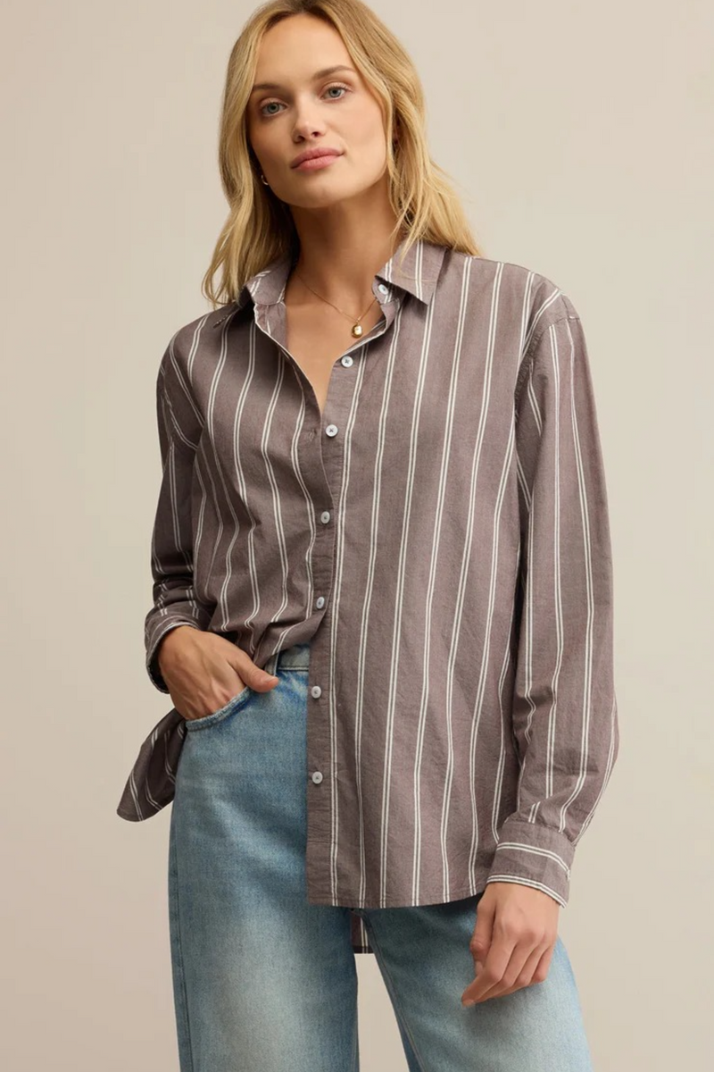 Gray Seaport Striped Poplin Button Up Shirt