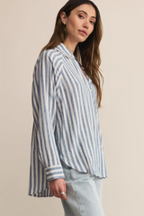 Light Gray The Perfect Linen Stripe Top Shirts & Tops
