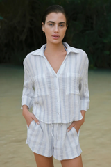 Dark Sea Green Helena Striped Airy Gauze Shirt Shirt