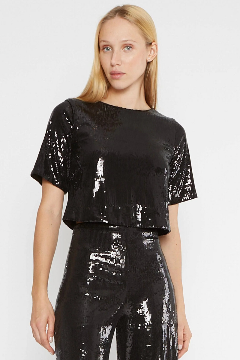 Antique White Sequin Short Sleeve Top Top