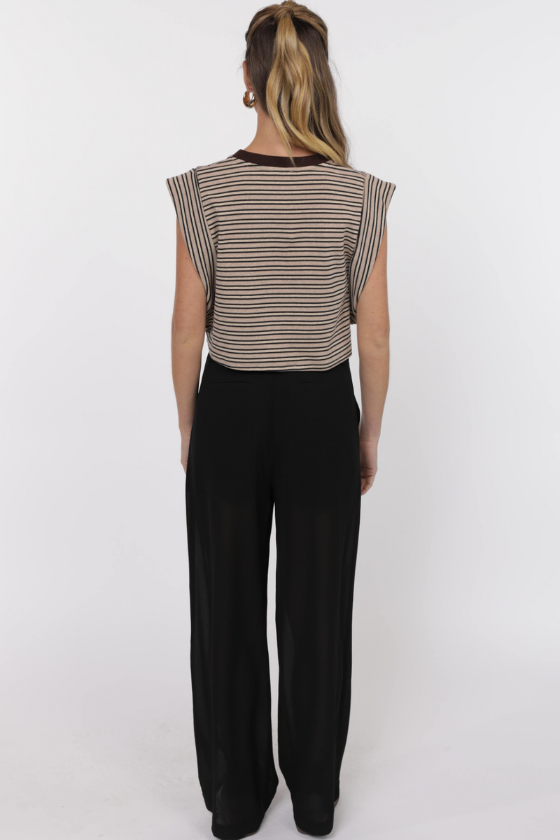 Black One and Only Stripe Crop Tee in Heather Oatmeal Top