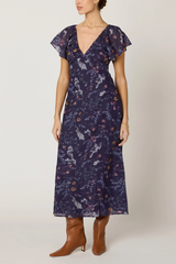 Light Gray Victoria Midi Dress in Viviana Print Midi Dress
