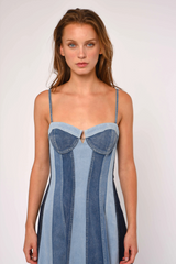 Lavender Mackenzie Paneled Denim Dress Midi Dress