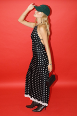 Firebrick Retro Romance Polka Dot Slip Dress Maxi Dress