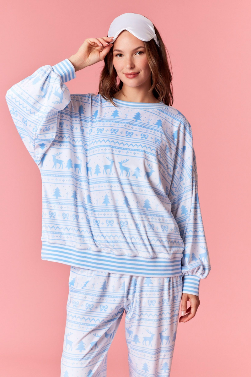 Thistle Cozy Stripe Christmas Print Fleece Top Top