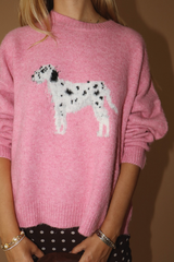 Tan Dalmatian Fuzzy Graphic Sweater Sweater