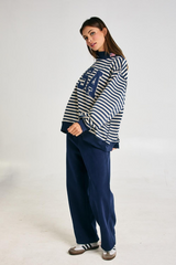 Light Gray USA Embroidered Stripe Mock Neck Sweatshirt Sweatshirt