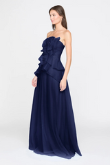 Midnight Blue Gilda | Draped Rose Gown Formal Gown