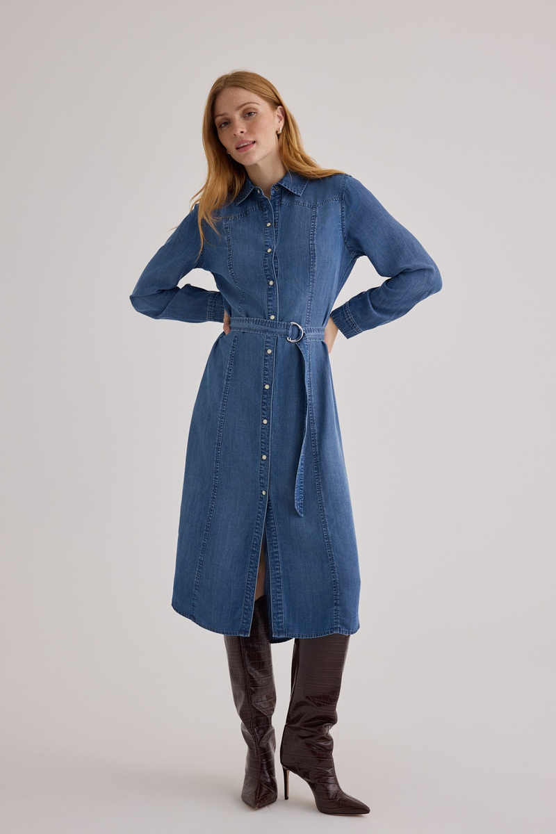 Light Gray Western Yoke Midi Dress Midi Dress