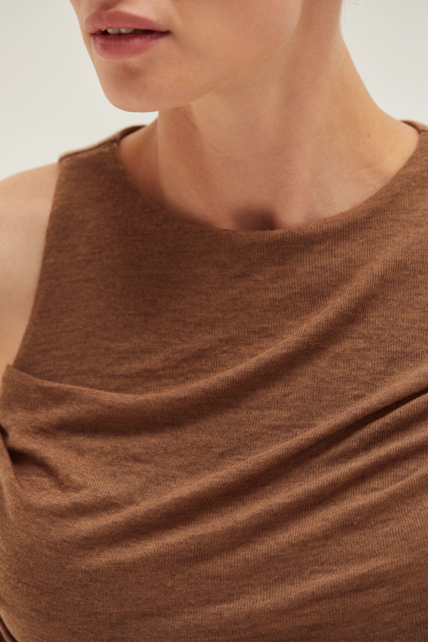 Saddle Brown Liv Shirred Knit Top Top