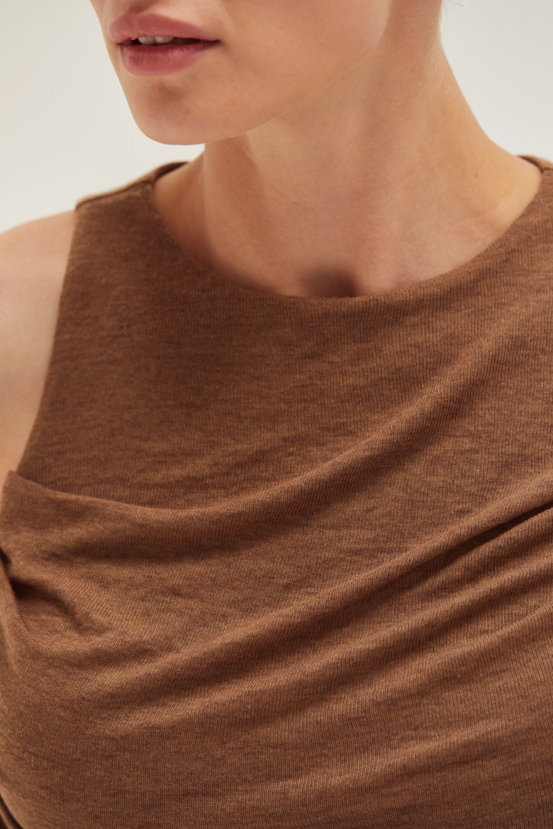 Saddle Brown Liv Shirred Knit Top Top