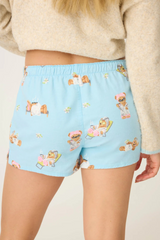 Light Gray Beary Cute Bear Print Flannel Shorts Pajama Shorts