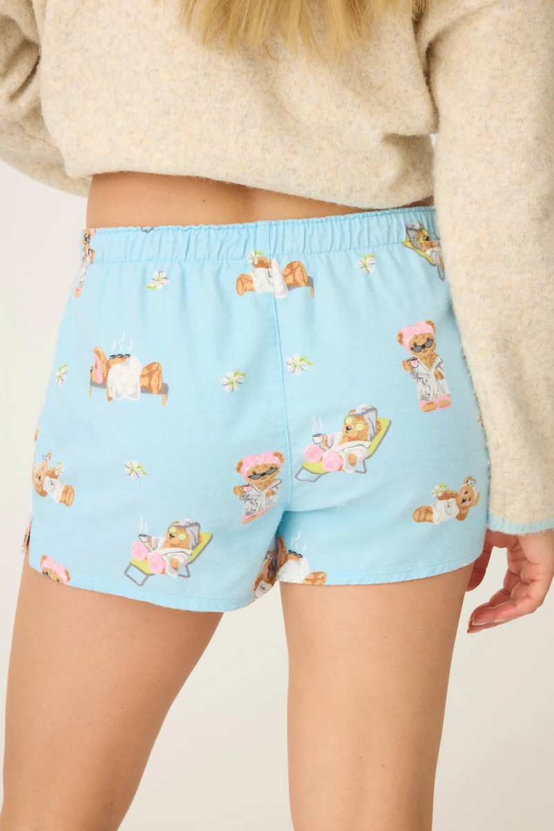 Light Gray Beary Cute Bear Print Flannel Shorts Pajama Shorts