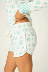 Beige Snowflake Wishes Pointelle Shorts Pajama Shorts