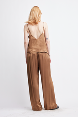 Beige Caroline Satin Pants Pant