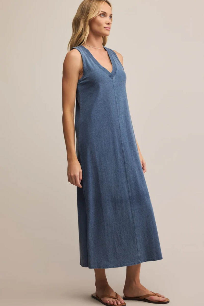 Gray Coastline Jersey Denim Dress Midi Dress