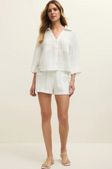 Antique White Emory Airy Gauze Short Shorts