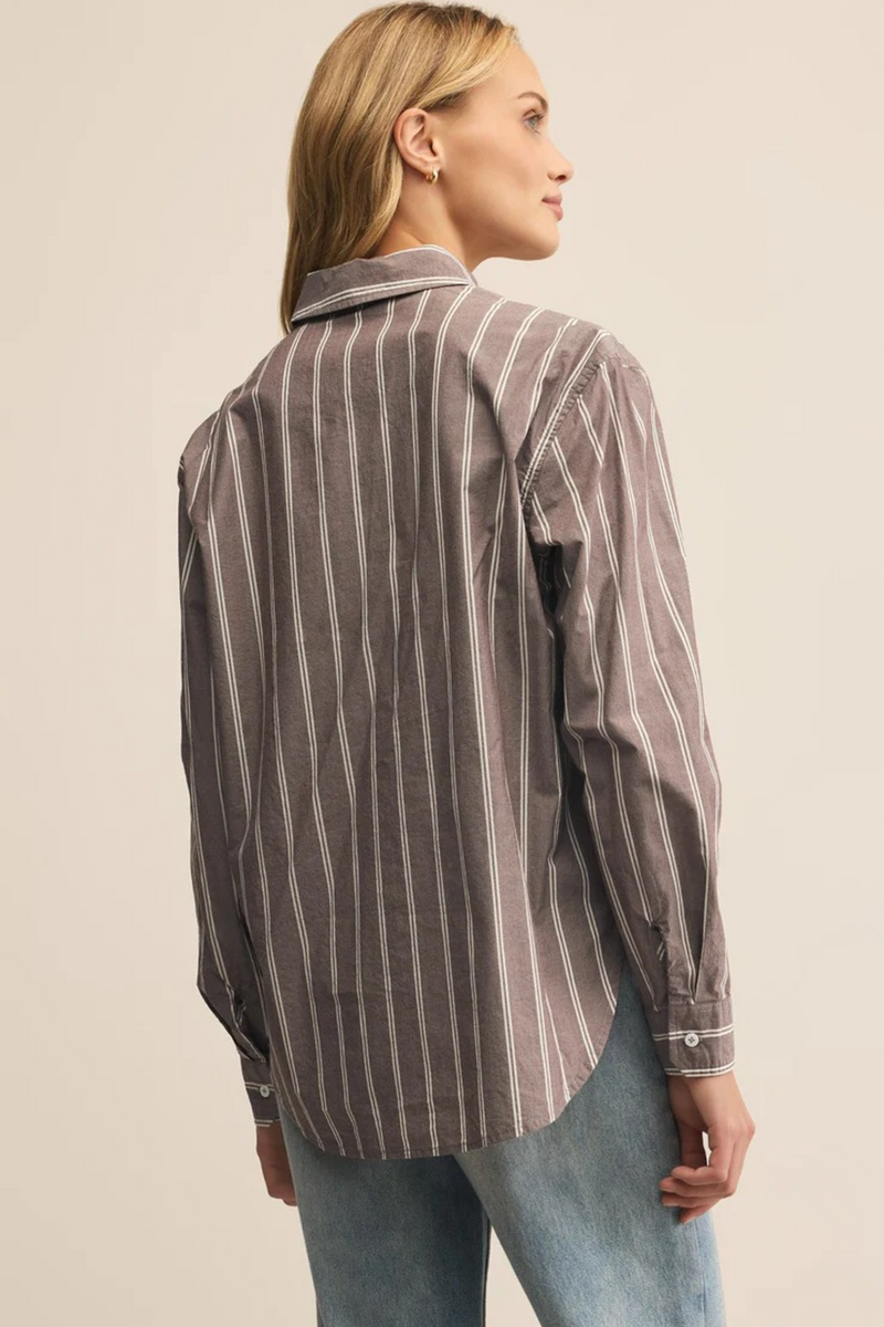 Dark Slate Gray Seaport Striped Poplin Button Up Shirt