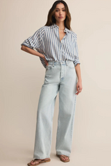 Gray The Perfect Linen Stripe Top Shirts & Tops