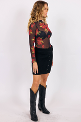 Lavender Gypset Glamour Mesh Top in Red Multi Floral Top