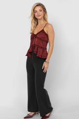 Light Gray One Look Ruffle Trim Top Top