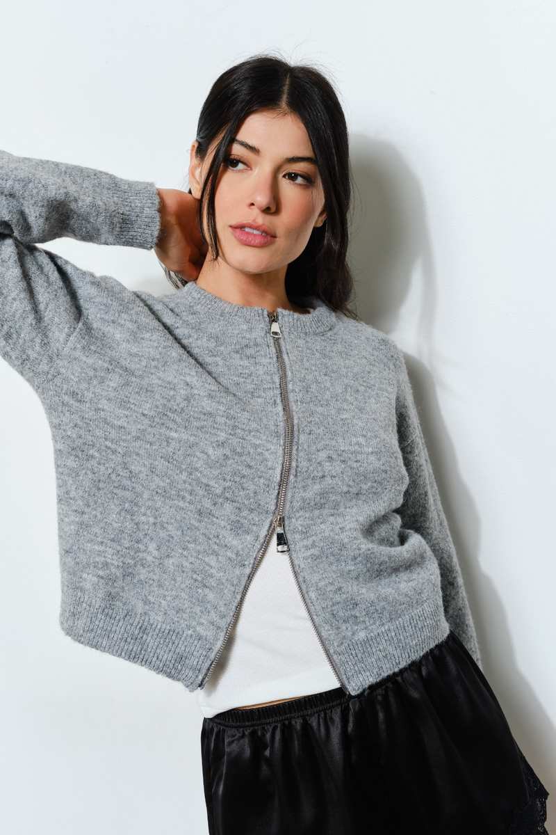 Light Gray Bennie Zip Cardigan Cardigan
