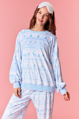 Thistle Cozy Stripe Christmas Print Fleece Top Top