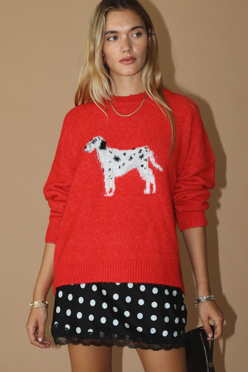Rosy Brown Dalmatian Fuzzy Graphic Sweater Sweater