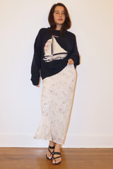 Light Gray Sailboat Fuzzy Graphic Sweater Sweater