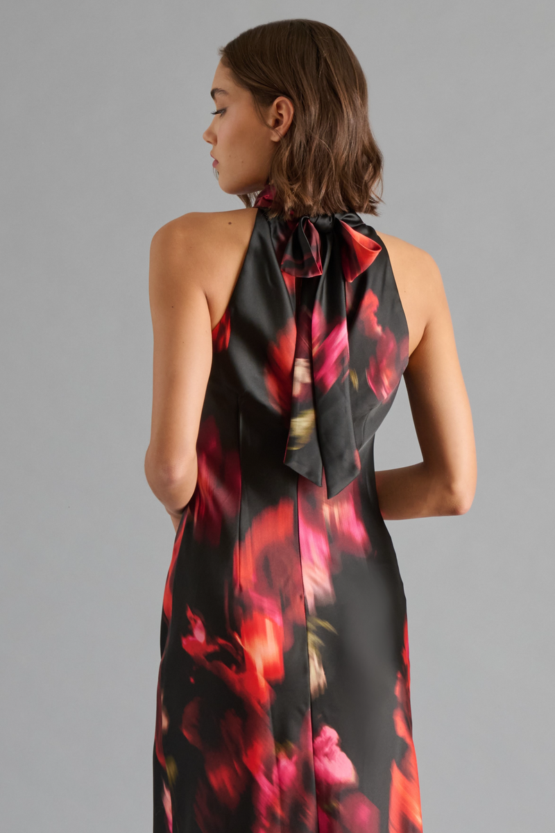 Dark Gray Lara Dress in Blurry Floral Maxi Dress