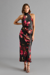 Dark Gray Lara Dress in Blurry Floral Maxi Dress