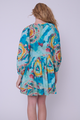 Gray Zelda Dress in Canary Tie Dye Print Mini Dress