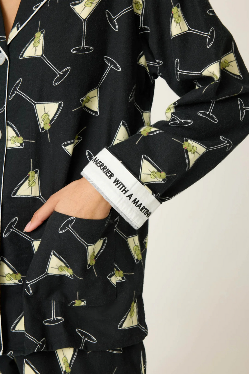 Black Merrier With A Martini 3-Piece Flannel PJ Set Pajamas