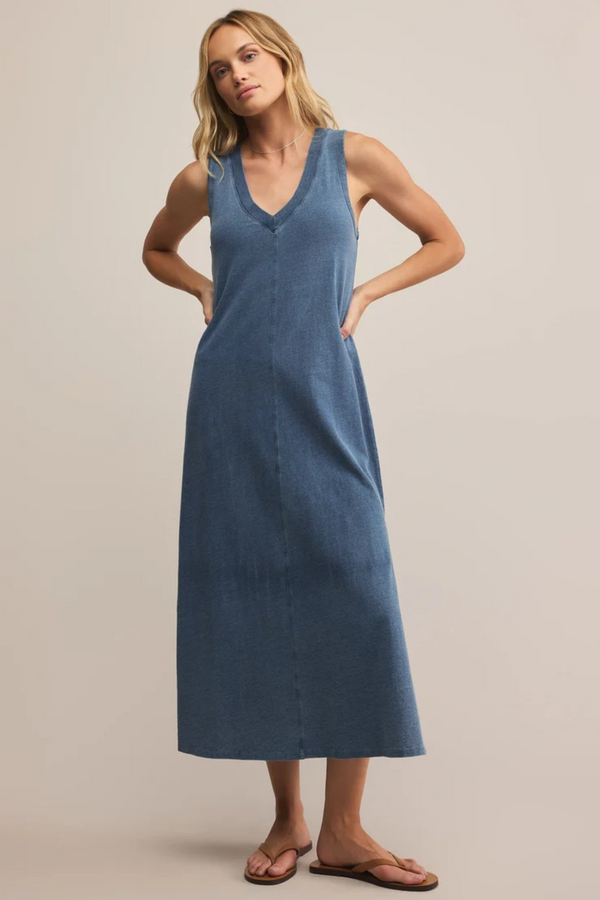 Gray Coastline Jersey Denim Dress Midi Dress