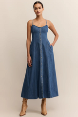 Light Gray Angel Eyes Denim Midi Dress Midi Dress