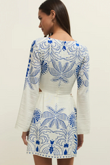 Antique White Tahina Airy Palm Mini Dress Mini Dress