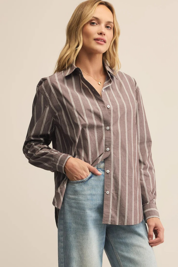 Light Gray Seaport Striped Poplin Button Up Shirt