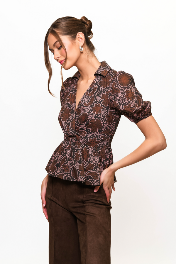 Misty Rose Fowler Top in Black/Copper Rodeo Stippled Floral Top