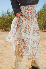 Tan Marjorie Ankle Skirt in La Ramos Print Midi Skirt