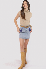 Light Gray Mostly Likely Embroidered Denim Skirt Skirt