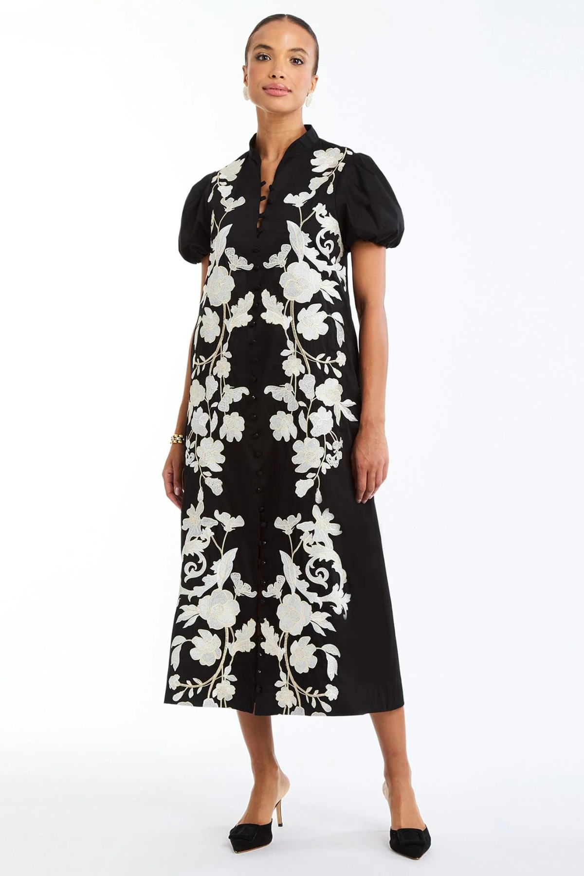 Elliana Barong Midi Dress in Black Ivory S