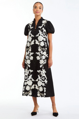 Black Elliana Barong Midi Dress in Black Ivory Midi Dress