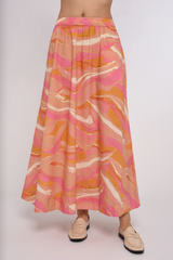 Light Gray Porto Maxi Skirt in Pink Reverie Print Maxi Skirt