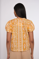 Light Gray Lia Top in Bowen Deco Print Top