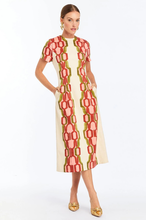White Smoke Hampton Convertible Midi in Deco Quatrefoil Midi Dress