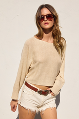Light Gray Aspen Batwing Cropped Top Top