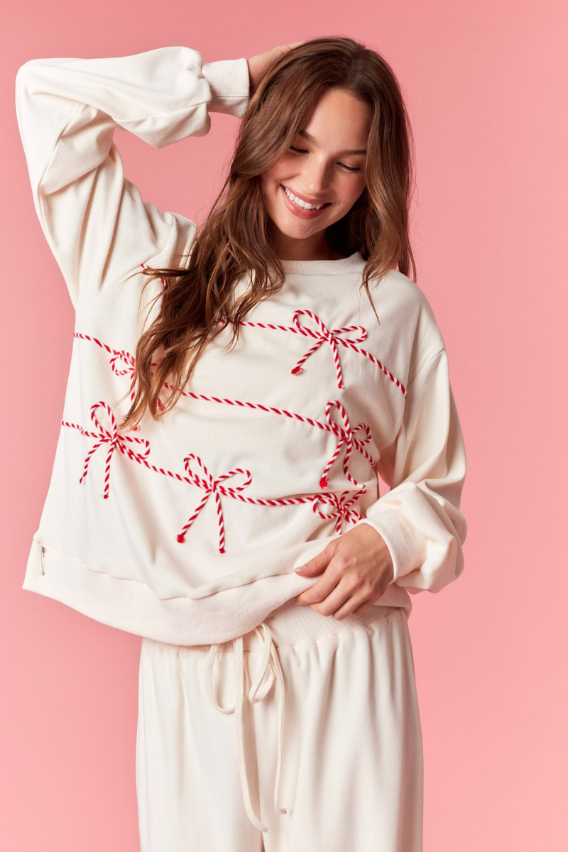 Light Pink Peppermint Twist Bow Sweatshirt Sweatshirt