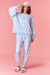 Light Pink Cozy Stripe Christmas Print Fleece Top Top